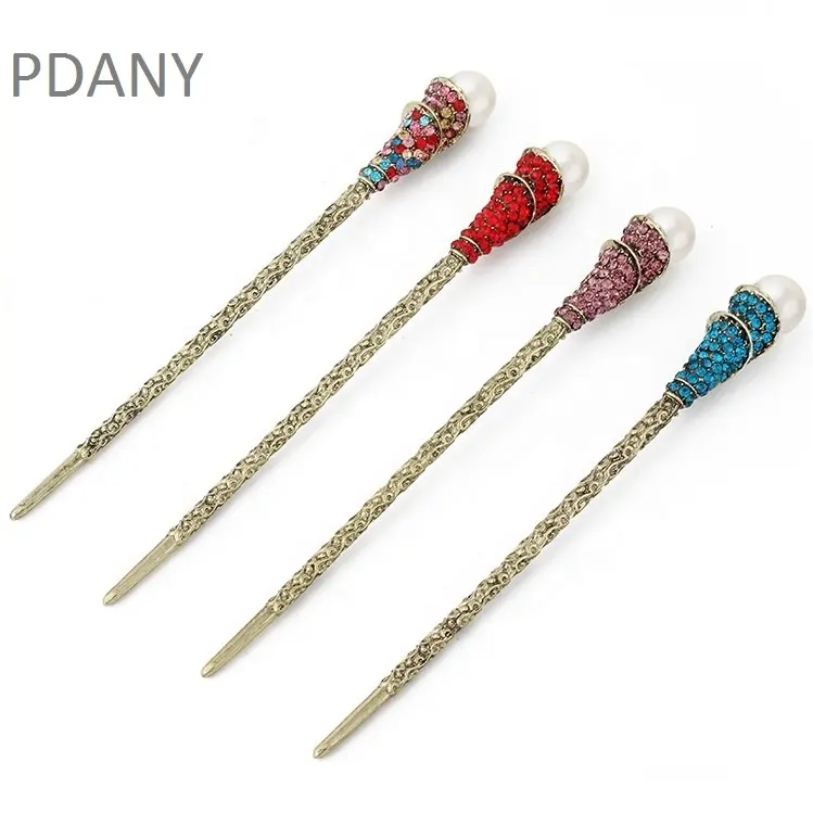 PDANY retro flower  pearl rhinestone chinese hair sticks hair accessories for women bridal style