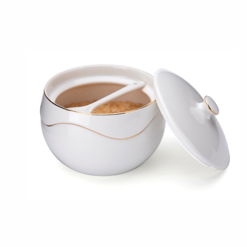 Luxury Porcelain Sugar Jar with Built-in Spoon and Lid for Kitchen Coffee Bar Salt Container 11oz Ceramic Sugar Bowl