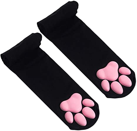 Girls Women Cosplay Soft 3D Kitten Paw Pad Toe Beans Mittens Stockings Cat Paw Thigh High Socks Golves