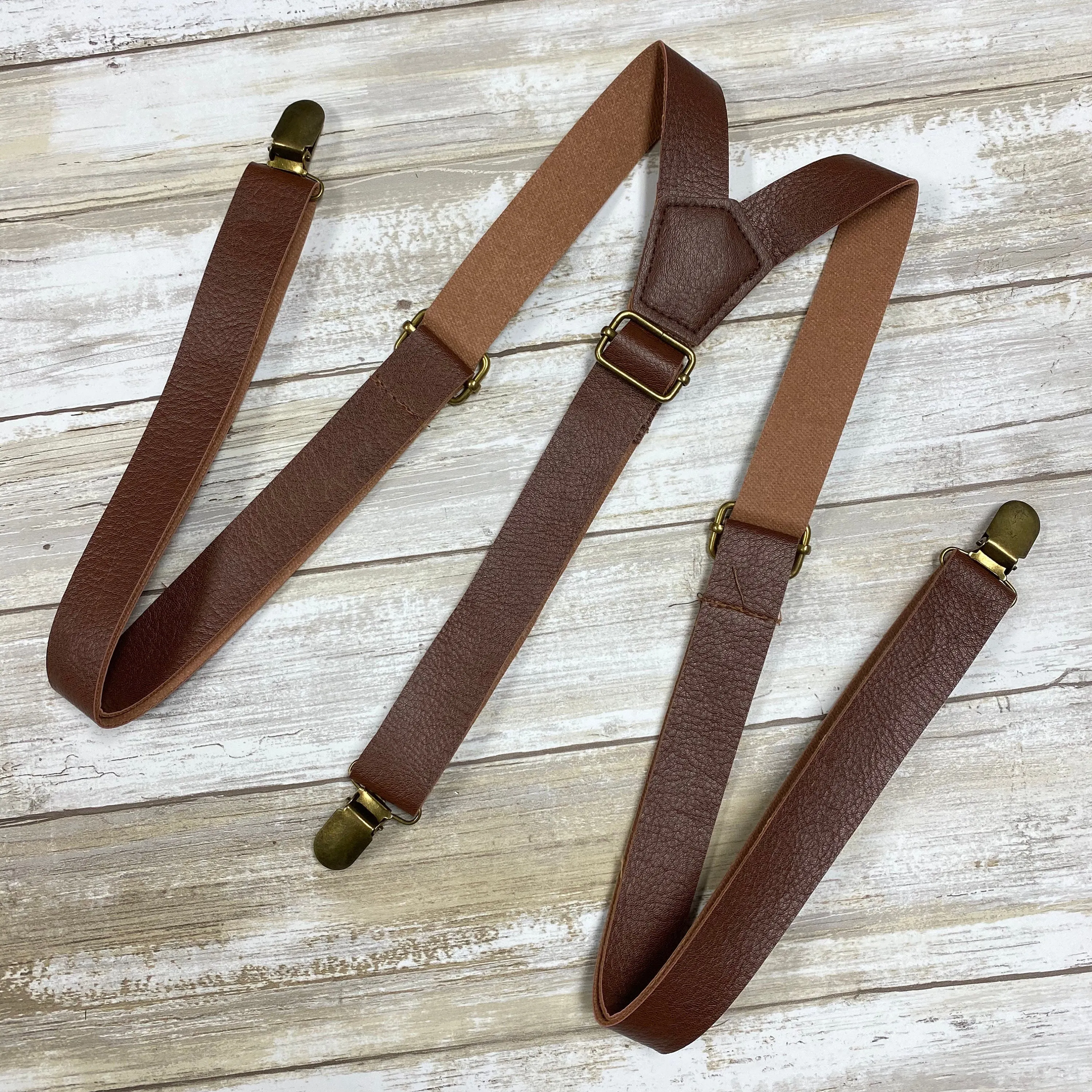Vintage Style Wedding Suspenders Brown Leather Suspenders Braces Gift Suspenders For Husband Men Groomsmen Boys