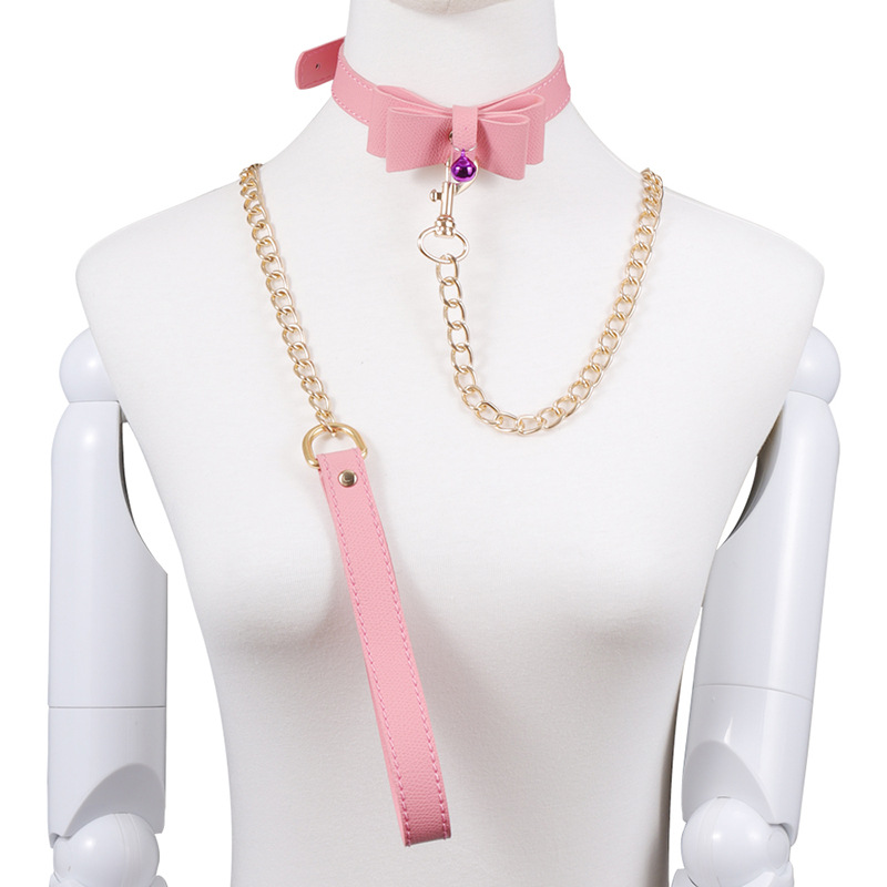 BDSM bondage neck collar bow tie with leash gold chain sex products for women bdsm sex toys