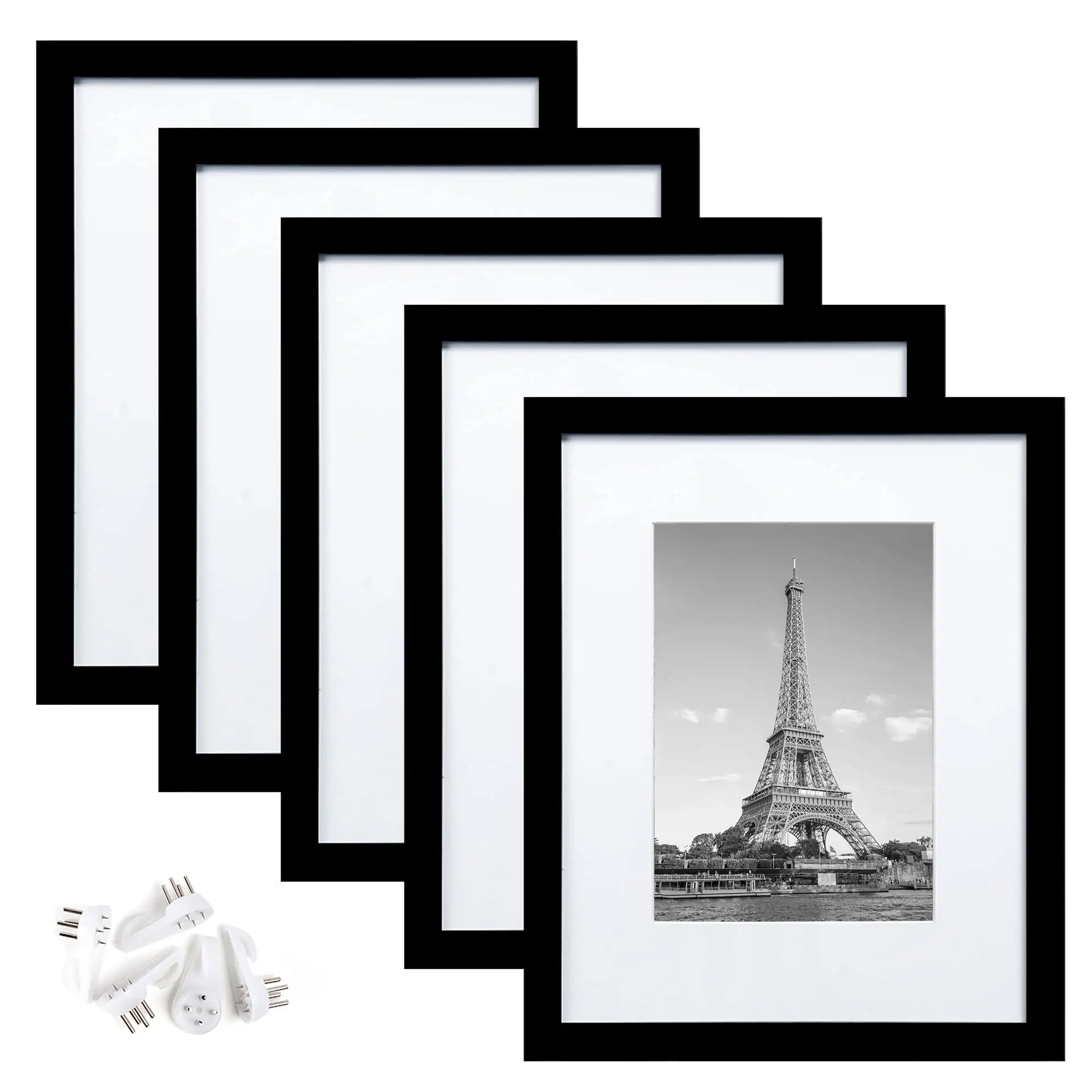 Customizable Size 8x10 Picture Frame Set of 5 Display Pictures 5x7 with Mat or 8x10 Wall Gallery Plastic Photo Frames
