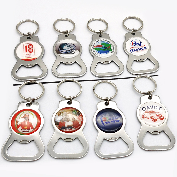 Stainless Steel Epoxy Sublimation Key Chain Bottle Opener Custom Beer Metal Keyring Bottle Opener Keychain With Logo