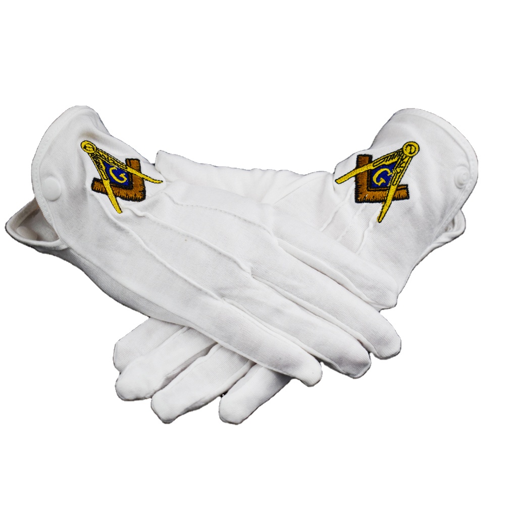 wholesale Freemason embroidery logo masonic white cotton Gloves