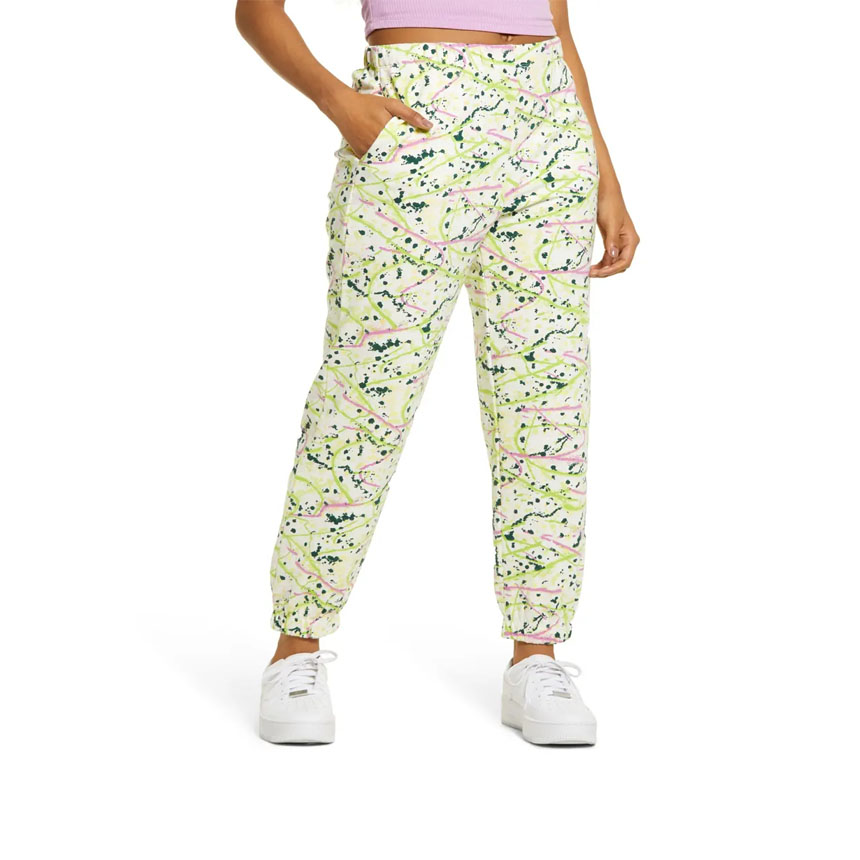 Hot sale fashion elastic cuffs women printed jogger pants with side pockets
