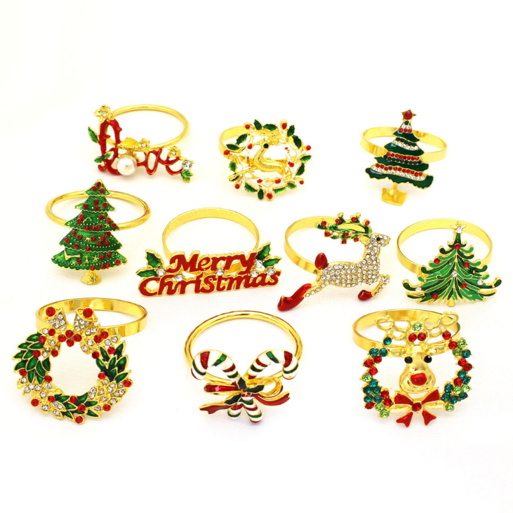 Christmas Metal Napkin Rings Holder Alloy Napkin Buckle Table Decorations