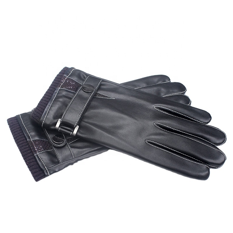 Winter PU Leather Gloves Men's Warmer For Motorcycle Cycling Outdoor Daily Belt Buckle Design PU Leather Glove Cold