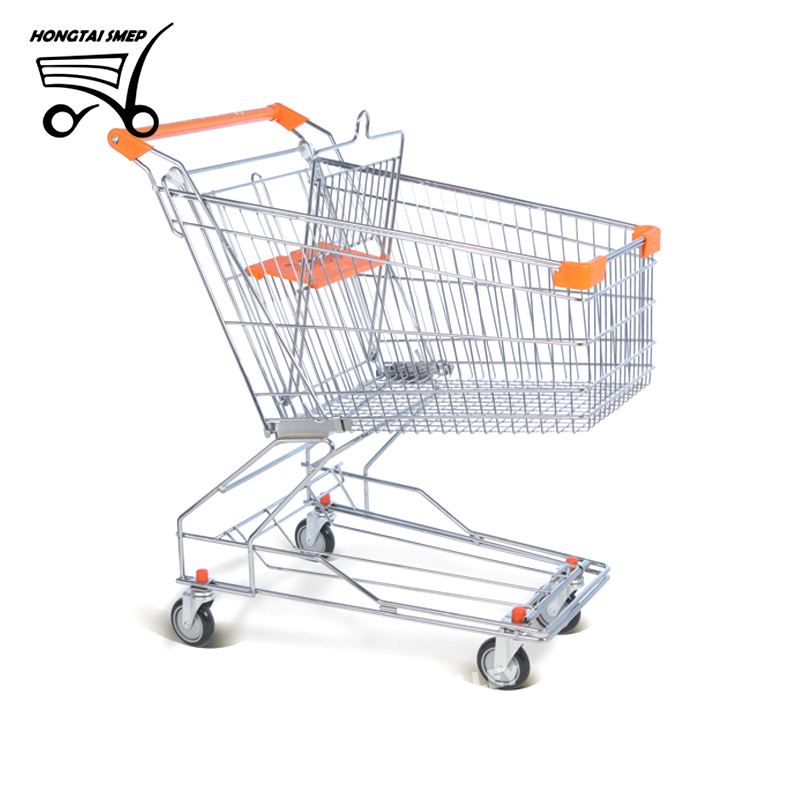 Wholesale unfolding shopping cart wheeled store trolley with PU wheels