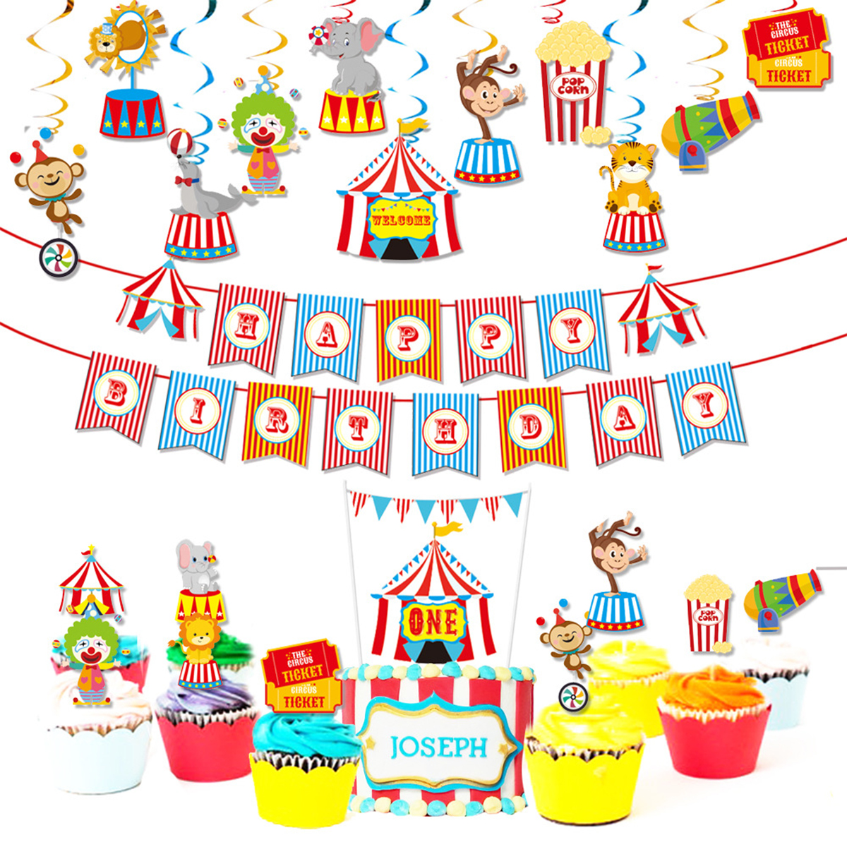 PARTYCOOL цирковые праздничные украшения, цирковые шары, цирковые баннеры, торты, крутящиеся украшения для праздника, товары для детского дня рождения