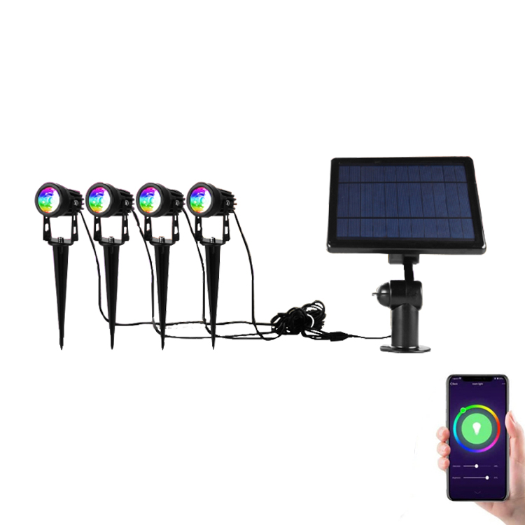 IP65 Waterproof Tuya Smart Phone APP Control RGB Color Changing LED Garden Spike Light Solar Lawn Lamp