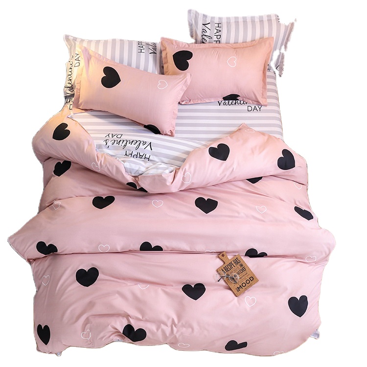 Hot sale 100% polyester bedding set bed sheet with nice small heart printing