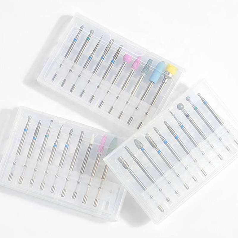 10Pcs Box Nail Drill Bits Ceramic Diamond Burr Manicure Cutters Brush With Storage Box Cuticle Polish Remover Nails