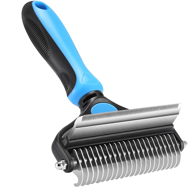 2 in 1 Comfortable Handle Dematting Undercoat Rake Removing Short Long Hair Dogs Cats Pet Grooming Brush Comb
