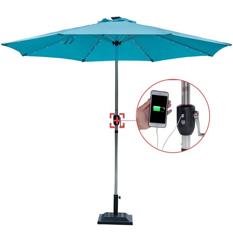 9' Solar LED outdoor tilt sun umbrella with USB charge