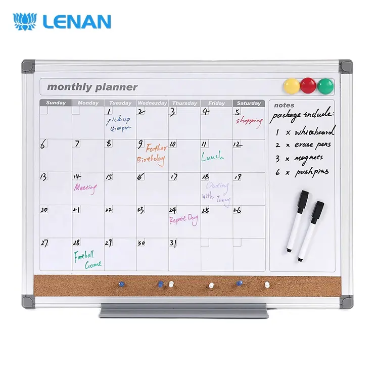 Aluminium Frame Combination Magnetic Planning Whiteboard Calendar & Cork Board Weekly Monthly Dry Erase Planner Board