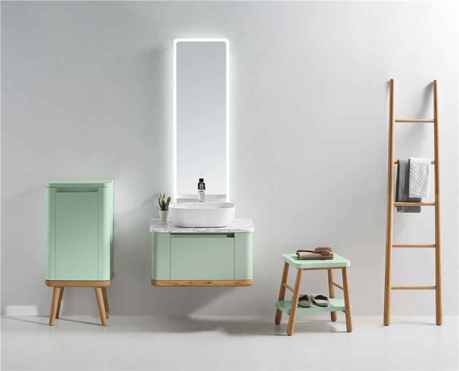 Luxury Solid Wood Spring Green Bathroom Ceramic Basin Cabinet With Mirror