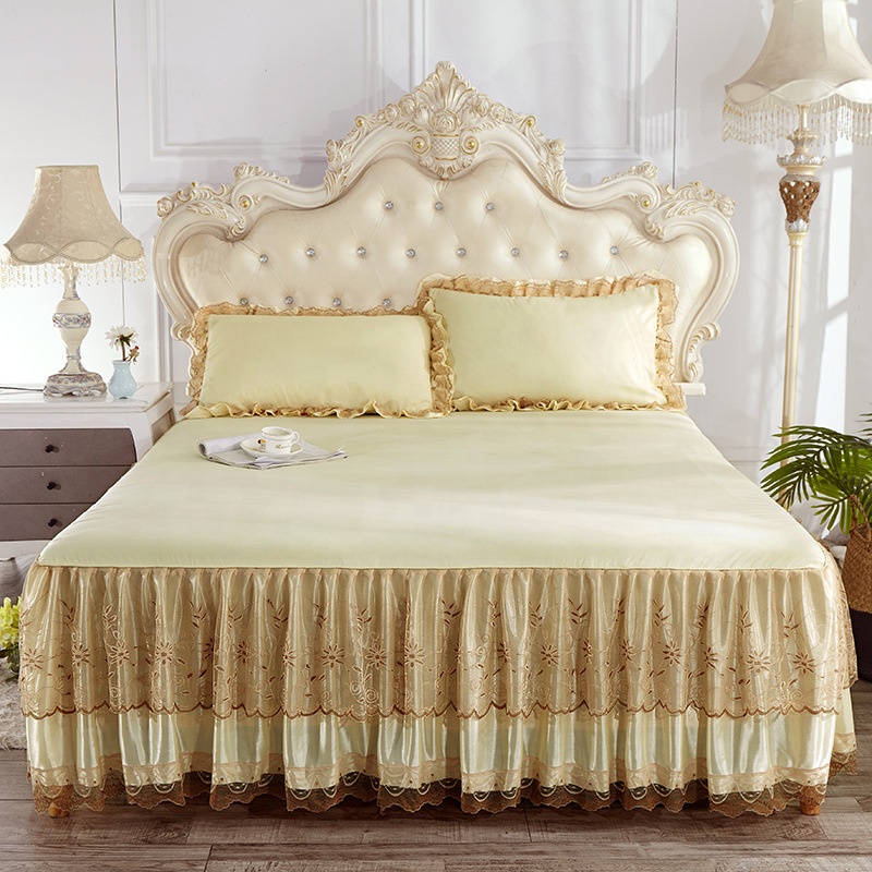 Custom Soft Plain USA Gsm red and Grey Color 100 polyester Elastic Easy Fit Ruffled Bed Skirt