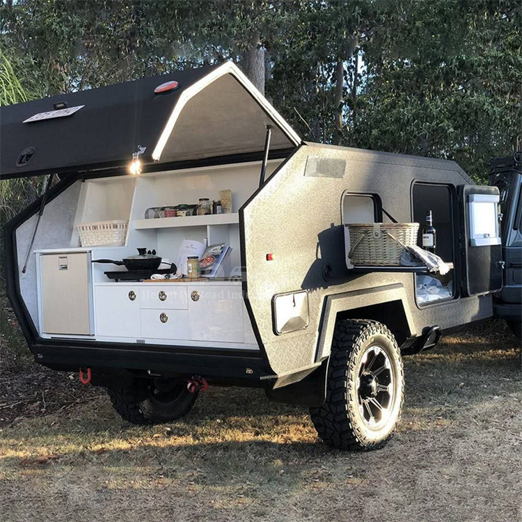 Off Road Travel Trailer Small Size Kitchen Bedroom Motorhome Rv 4X4 Camper Black Series Caravan