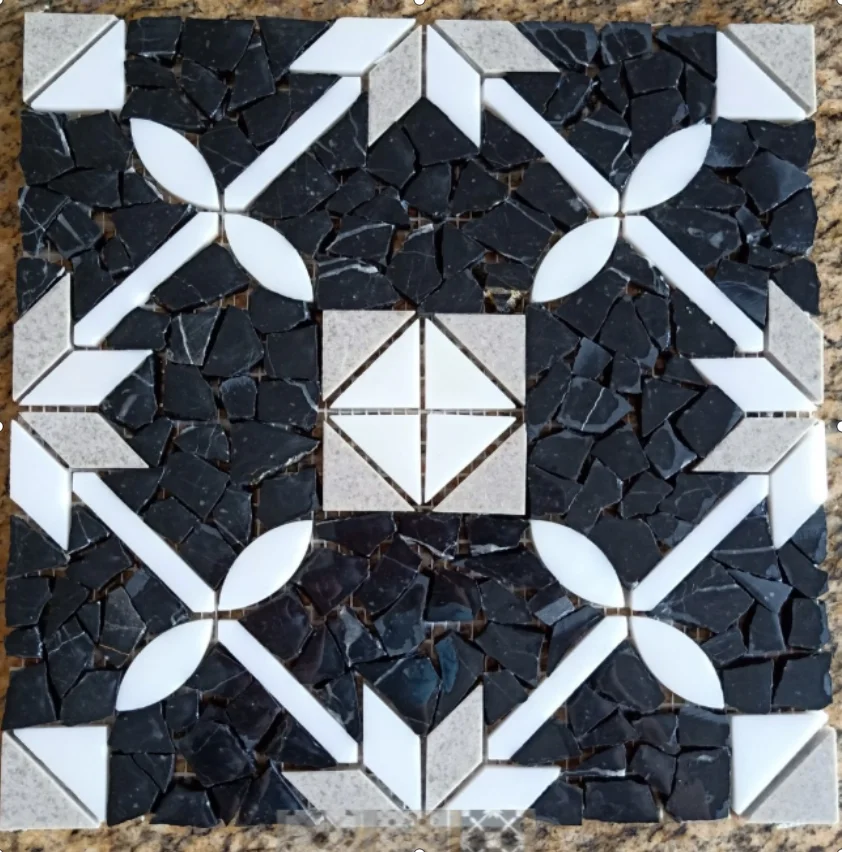 Прямая Заводская поставка, мозаика из натурального камня 12x12 дюймов, черно-белая мозаичная плитка