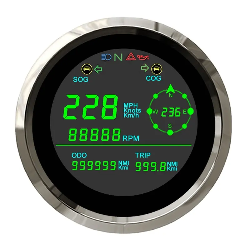 85mm LCD GPS Speedometer for Motorcycle with Tachometer & Multi-Indicator Digital Boat Gauge E-Bike Yacht speedometer