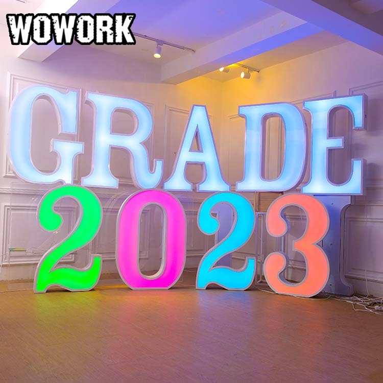 2023 производство WOWORK fushun, 3d твердая металлическая рама, неоновые огни с номером для вечеринки, свадьбы, украшение знака