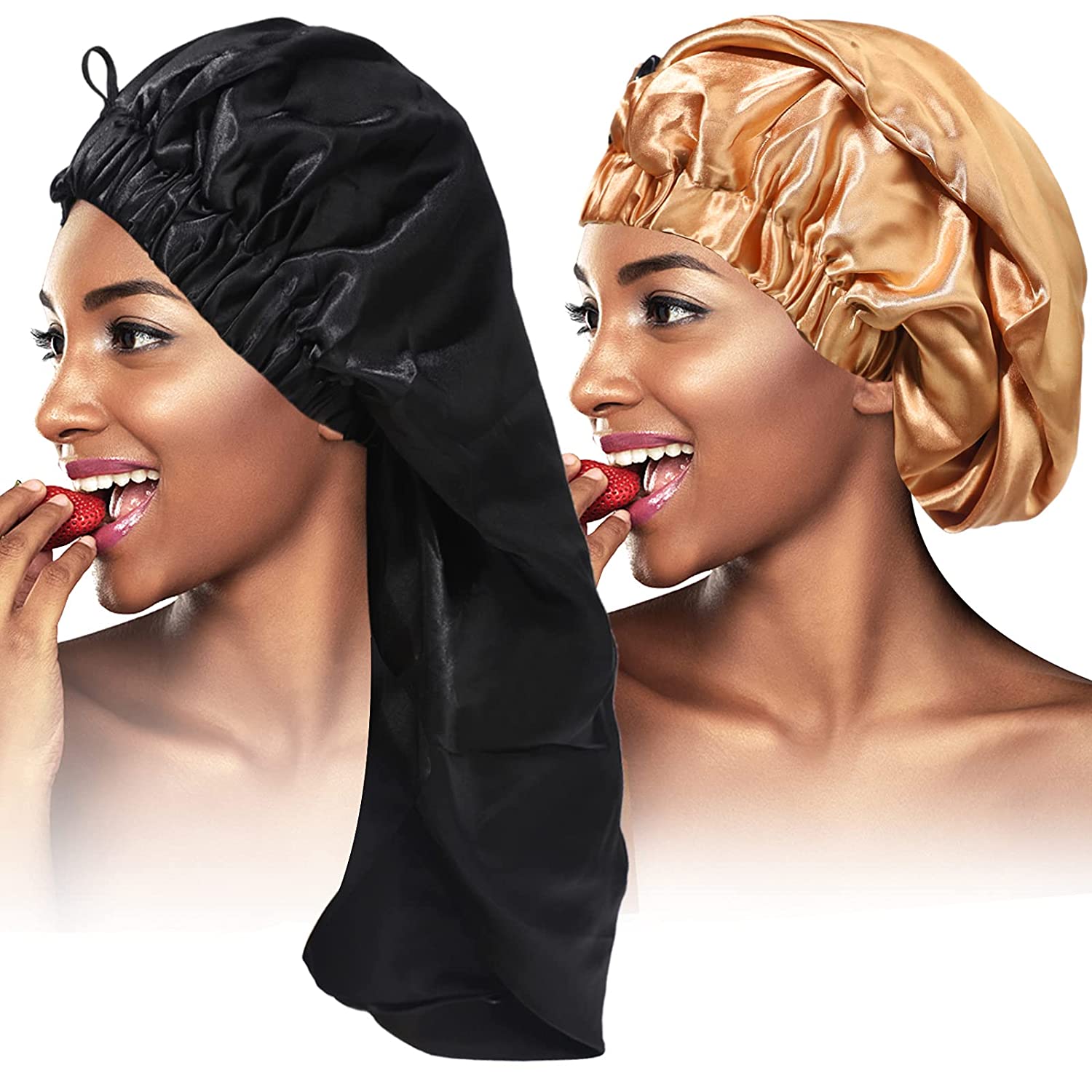 Custom Logo Long Satin Bonnet Sleep Cap Waterproof Shower Cap For Long Hair