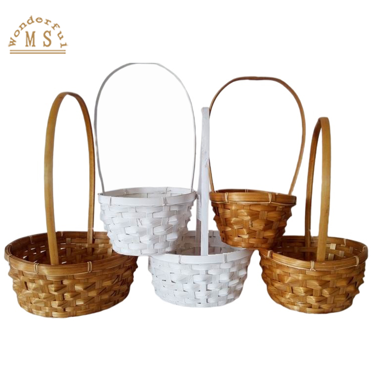 Cheap Gift bamboo Basket with Handle Wholesale Handmade Mini gift Basket Natural for Flower Custom Folk Art&craft