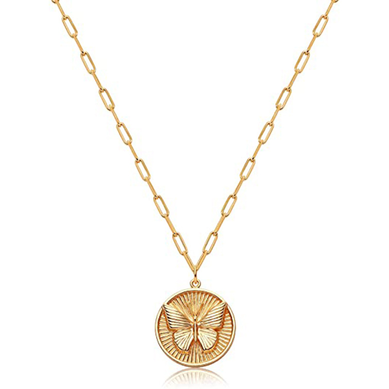 Popular Fashion Butterfly Lucky Necklace 7BEADS Gold Geometric Chain Exaggerated Clavicle Chain Necklaces for Women Gift Party
