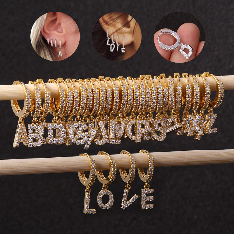 Luxury Classical Jewelry Zircon 26 Alphabet Drop Letter Pendant Earrings For Women Girl Gift