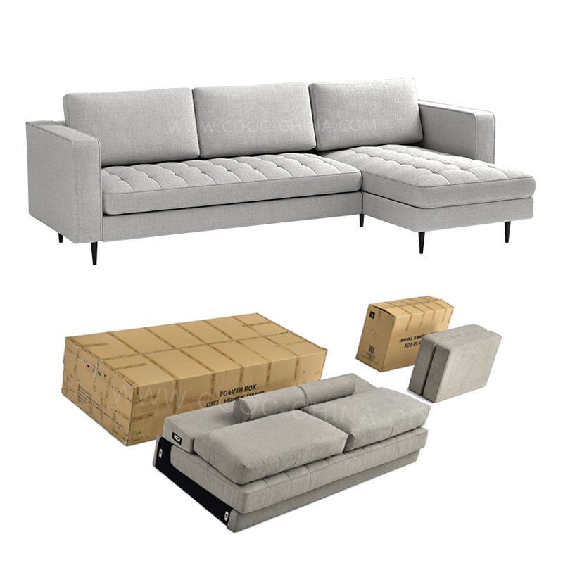 Tufted KD Sofa Home Living Room Small Furniture Modern Grey Fabric Sectional Couch L Shape Sofa With Chaise