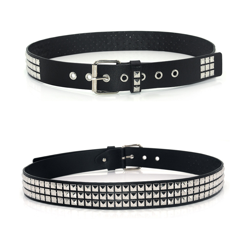 Punk Black PU Leather Studded Belt For Man Square Bead Rivet Gothic Belt with Pyramid Studs