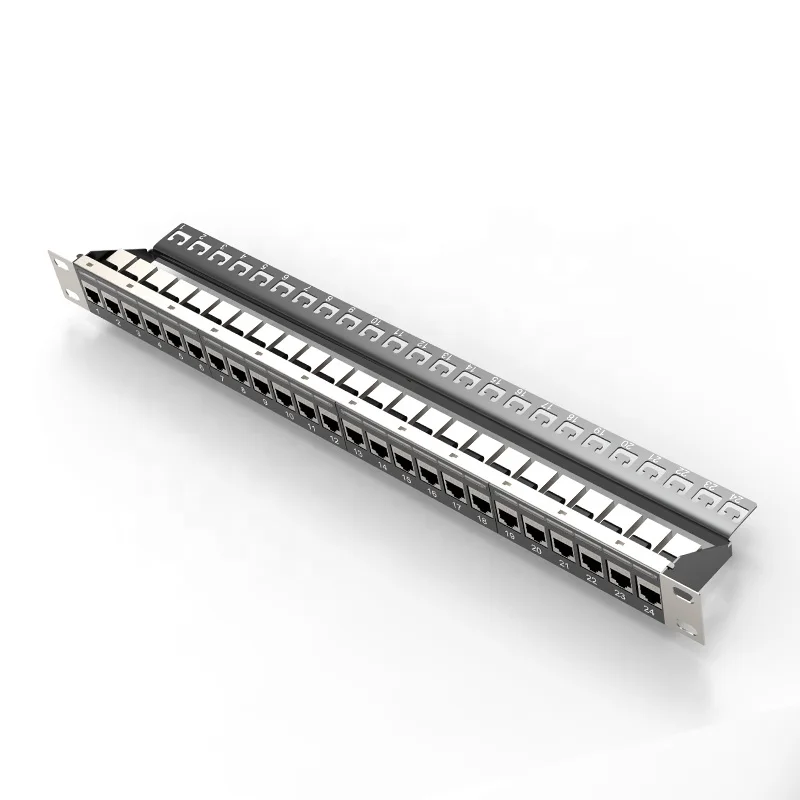 Cat5e Cat6 24 порта RJ45 разъем питания через модульную коммутационную панель Экранированное 19 "1U стойка крепление с кабельным управлением