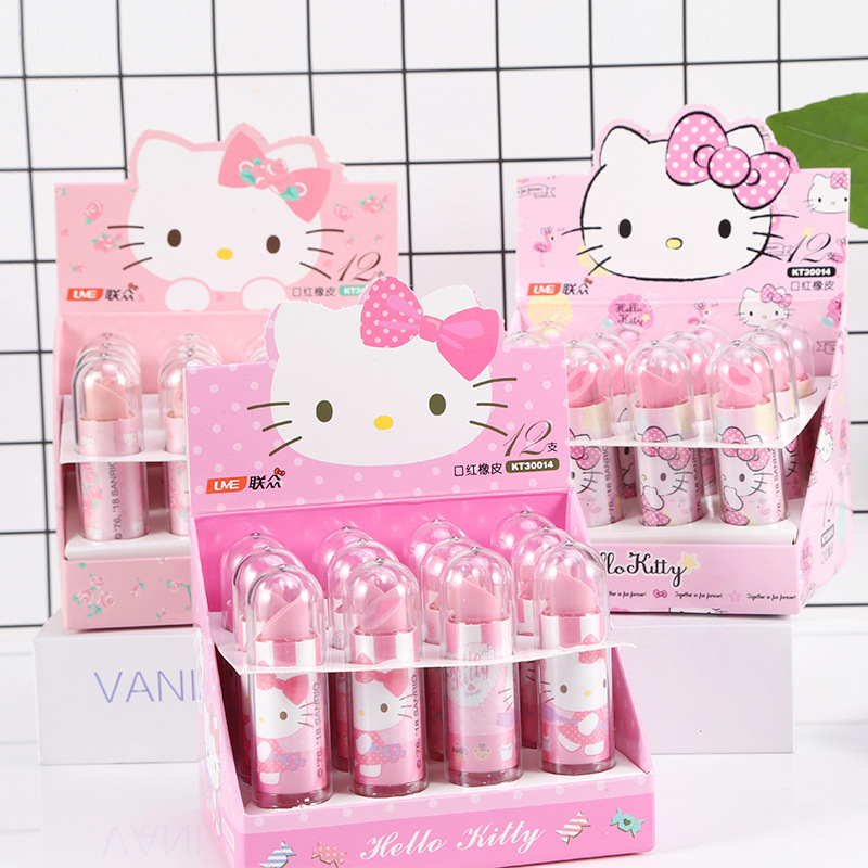TOPSTHINK Novelty Cheap 3D Shape Eraser High Quality Hello Kitty Rubber Eraser Lipstick Eraser