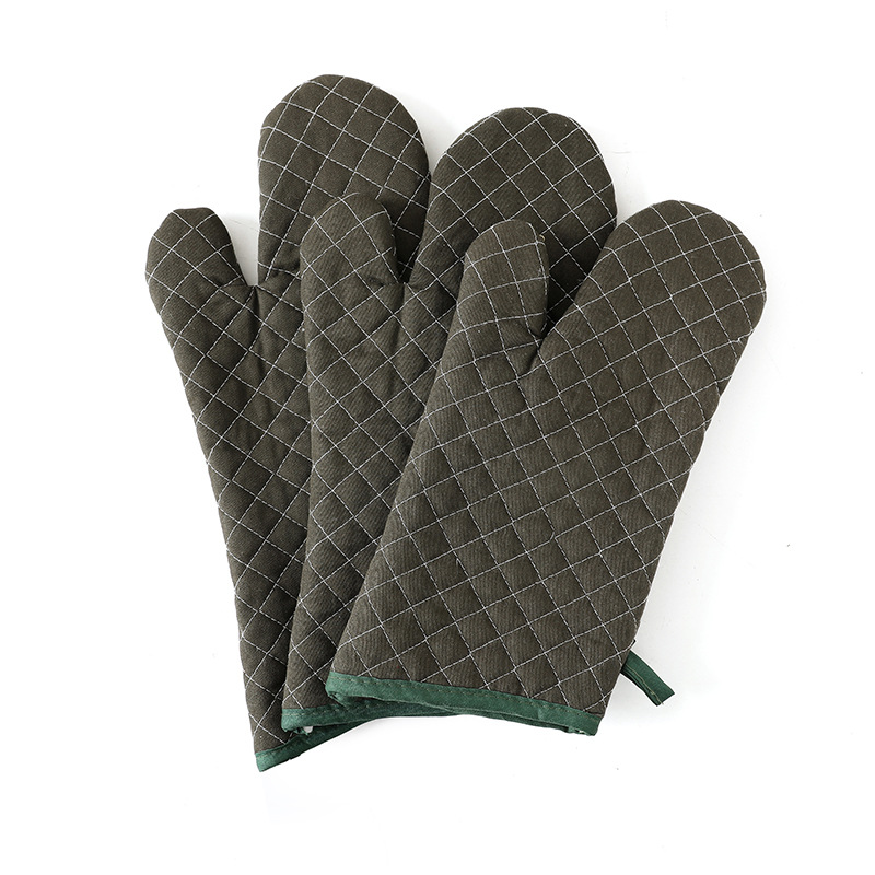 Kitchen Silicone Baking Heat Resistant Glove Thicken Anti Slip Cotton Microwave Oven Mitts