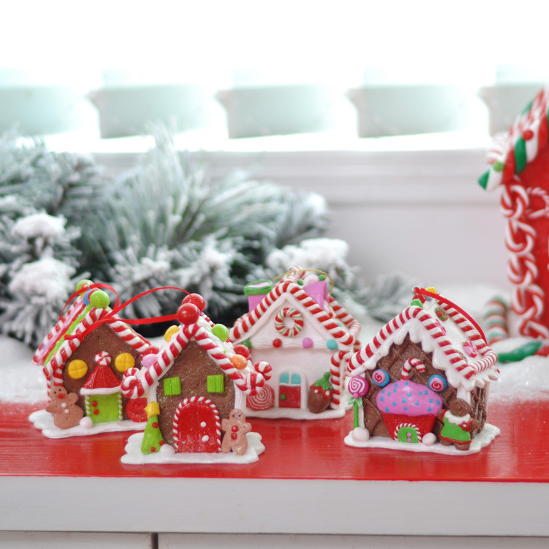 Gingerbread House Clay Dough Christmas Ornaments, Christmas Tree Gingerbread House Decor Pendant