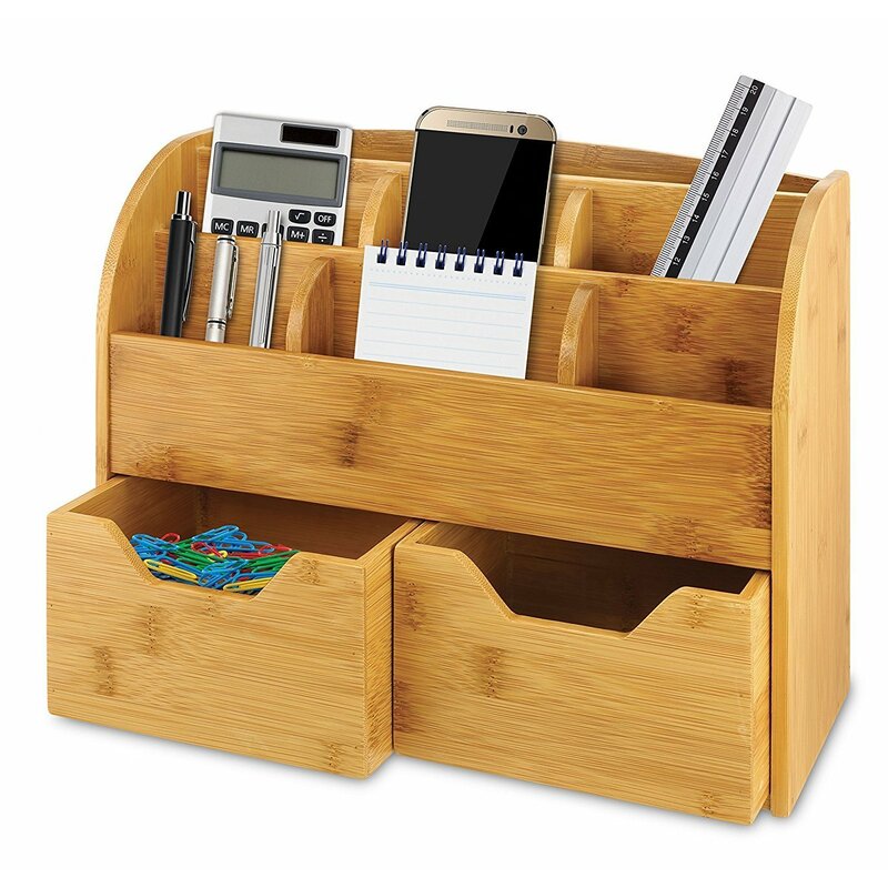 Amazon Best Selling Products Office Bamboo Wood Desk Table Organizer Tidy Storage With Pull-Out Drawer