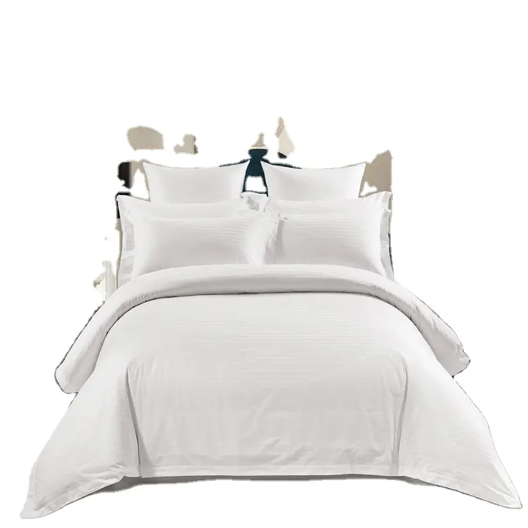 Wholesale china high density 3cm stripe satin white cotton duvet cover for hotel