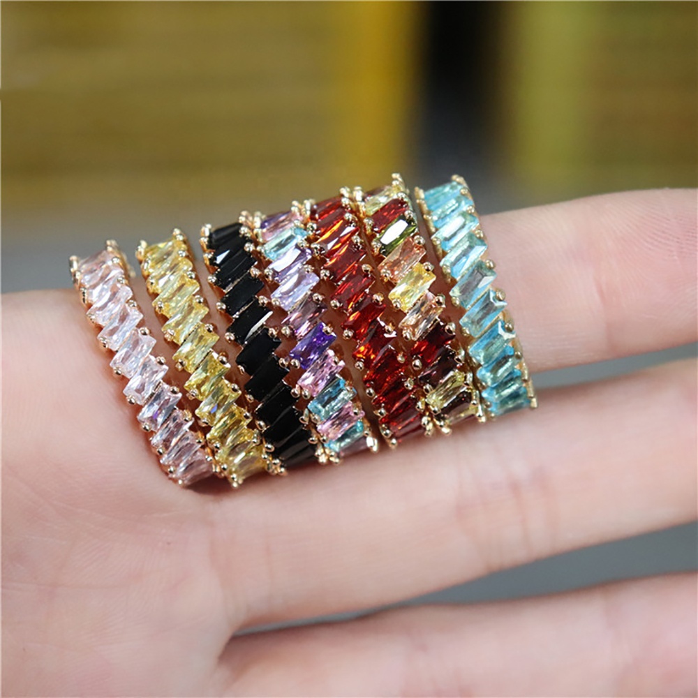 INS Trending fashion vintage brass gold plated inlay colorful geometric irregular CZ zircon charm rings for women jewelry