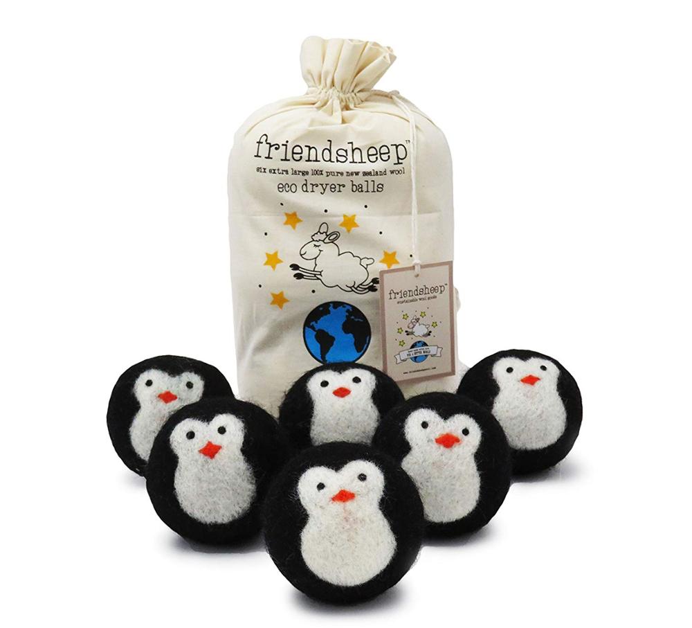 Organic Eco Wool Dryer Balls for Drying clothes Black Penguin Handmade No Lint a set of 6 pcs