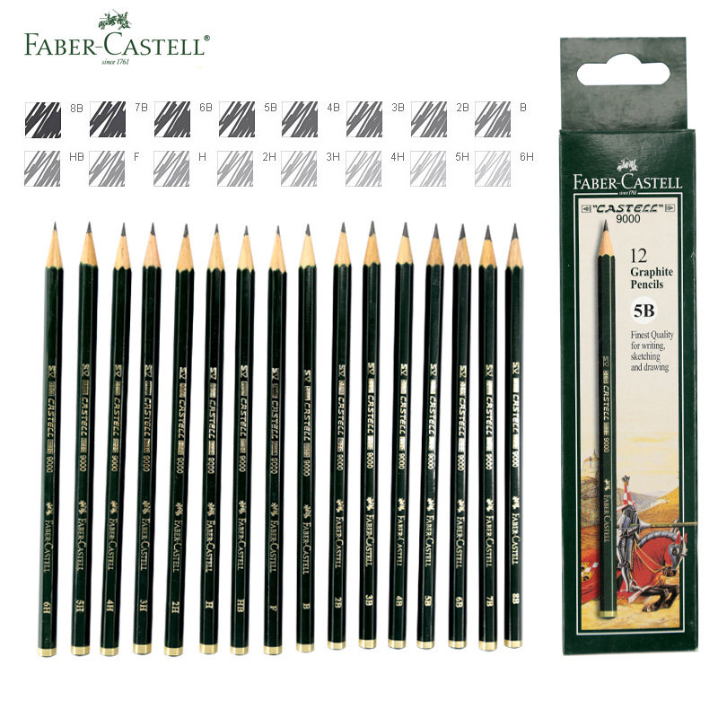 Wholesales Faber Castell Art Graphite Pencil 9000# for Writing Shading Sketch Black Lead Design Charcoal Pencil Artists Drawing