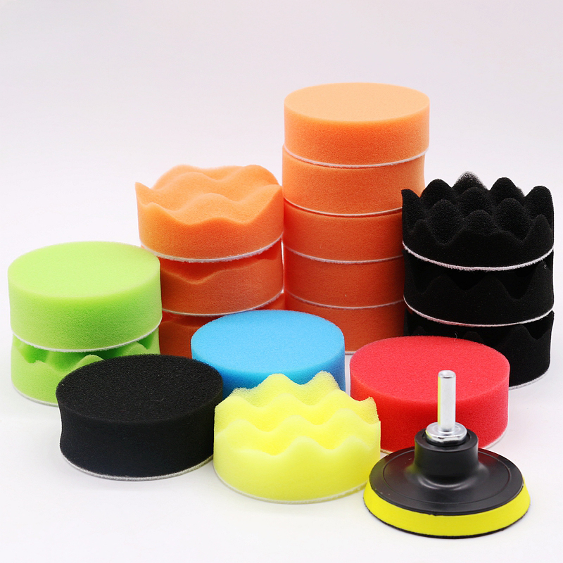 19 Piece Sponge Polishing and Waxing Pad Kit Car Polishing Machine Buffer with Drill Adapter Black Yellow Orange White Blue Meta