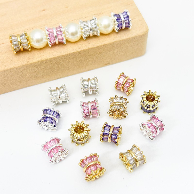 Silver Tone Diamond Crystal DIY Set-Small Waist Beaded Bracelet Necklace Trumpet Flower-Zircon Acrylic Plastic Lucite Beads
