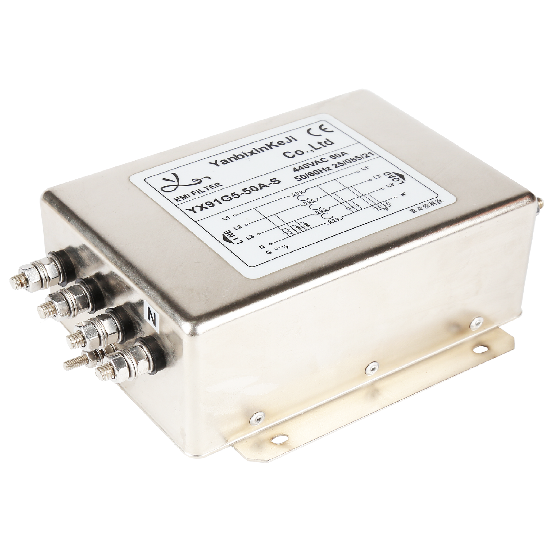 Yanbixin производства 3 фазы 4 провода YX91G5-50A-S 250V/440VAC пассивный EMC сетевой фильтр для мотор сервопривода