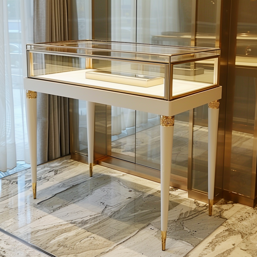 Modern Luxury High Quality Metal Glass Jewelry Shop Display Wood Counter Jewelry Display Cabinet Showcase