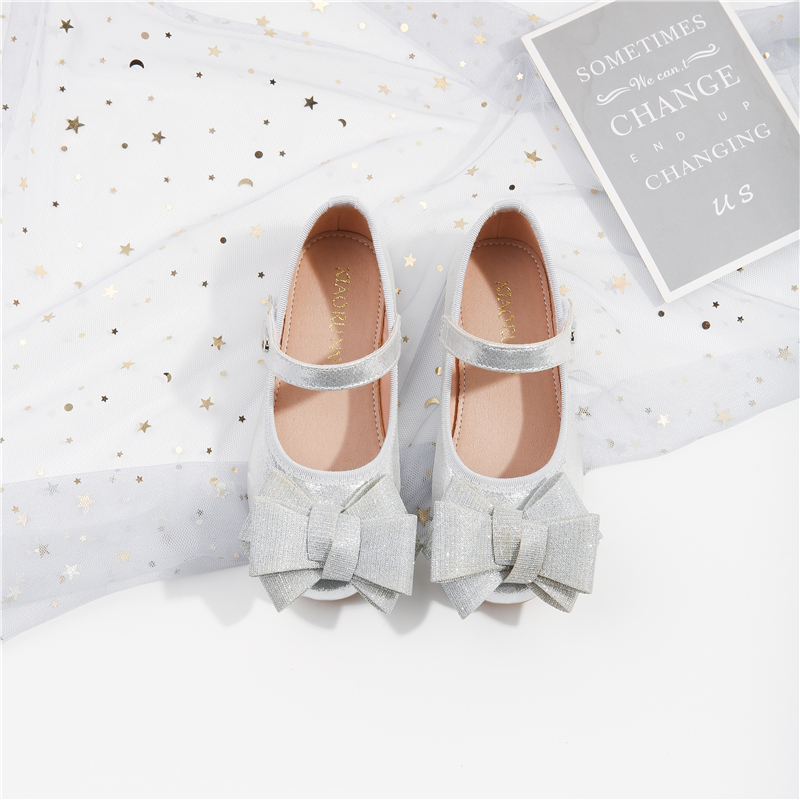 New 2022 Princess Shoes Shiny reflective Flat Shoes PU Leather Party Wedding PU little girl ladies Dress Shoes with big bow