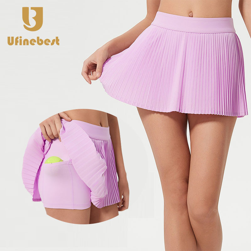 2 in 1 Cool Fabric Mini Golf Running Fitness Skirt Sports Pleated Skirts Tennis Skirt Yoga Shorts for Women With Pocket