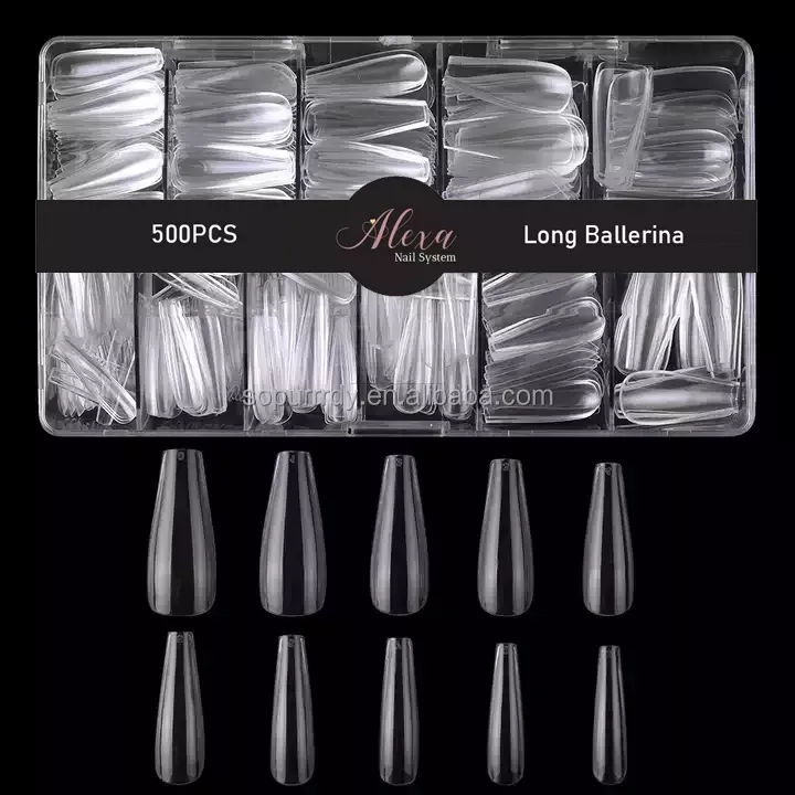 Wholesale Custom Logo Long Coffin Ballerina Nails Tips Press On Nails Private Label 500pcs/Box Full Cover Acrylic Nail