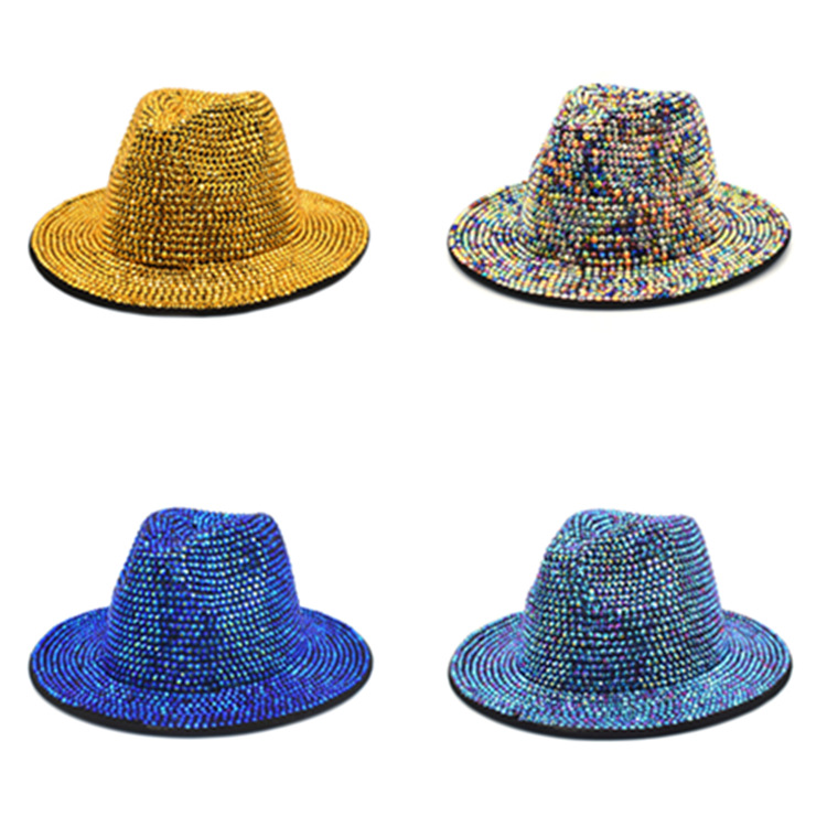 8 Colors Four Seasons Handmade Stage Fedora Hat British Retro Outdoor Full Diamond Woolen Jazz Hat