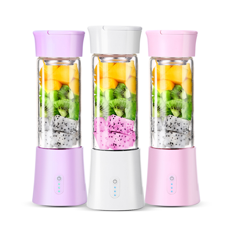 380ML New Design High Quality Mini Home borosilicate glass micromotion switch 6 Blades LOW NOISE Usb Rechargeable Juicer Blender