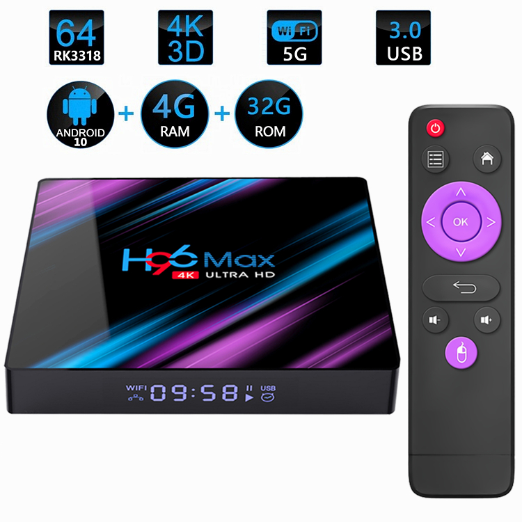 Декодер каналов кабельного телевидения box Smart Tv Box 4k H96max плюс, 4 Гб оперативной памяти, 32 Гб встроенной памяти, 64 ГБ 128 android 9,0 Rk3318 Ram Iptv со сверхвысоким разрешением Ultra Hd, H96 Max Android Tv box